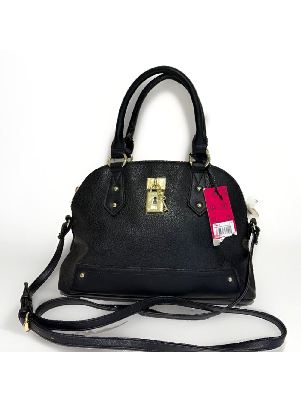 Juicy Couture Under Lock Satchel Dome Black Double Handle Crossbody Y2K NEW